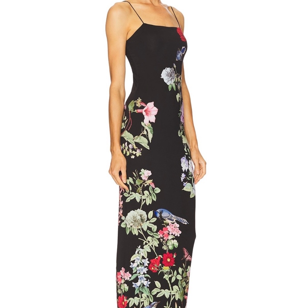 Alice + Olivia Fifu Black Floral Slip Maxi Dress with Multicolor Blooms size 12 - Picture 2 of 10